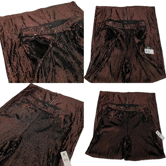 Express Brown Sequin High Rise Wide Leg Women’s Trouser Pants 4R NWT - Picture 8 of 13